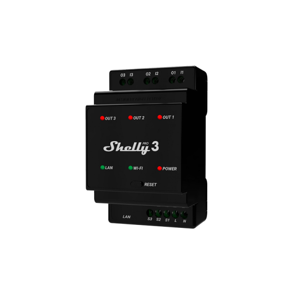 Relé Wi-Fi Inteligente Shelly Pro 3 - 3 Canais com Contactos Secos