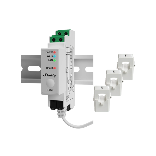 Medidor de Energia Inteligente Shelly Pro 3EM com Conectividade LAN e Wi-Fi